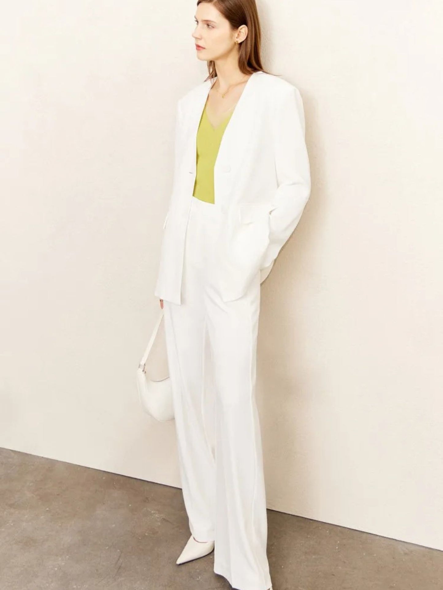 Minimalist V-Neck Blazer and Wide-Leg Trouser Set