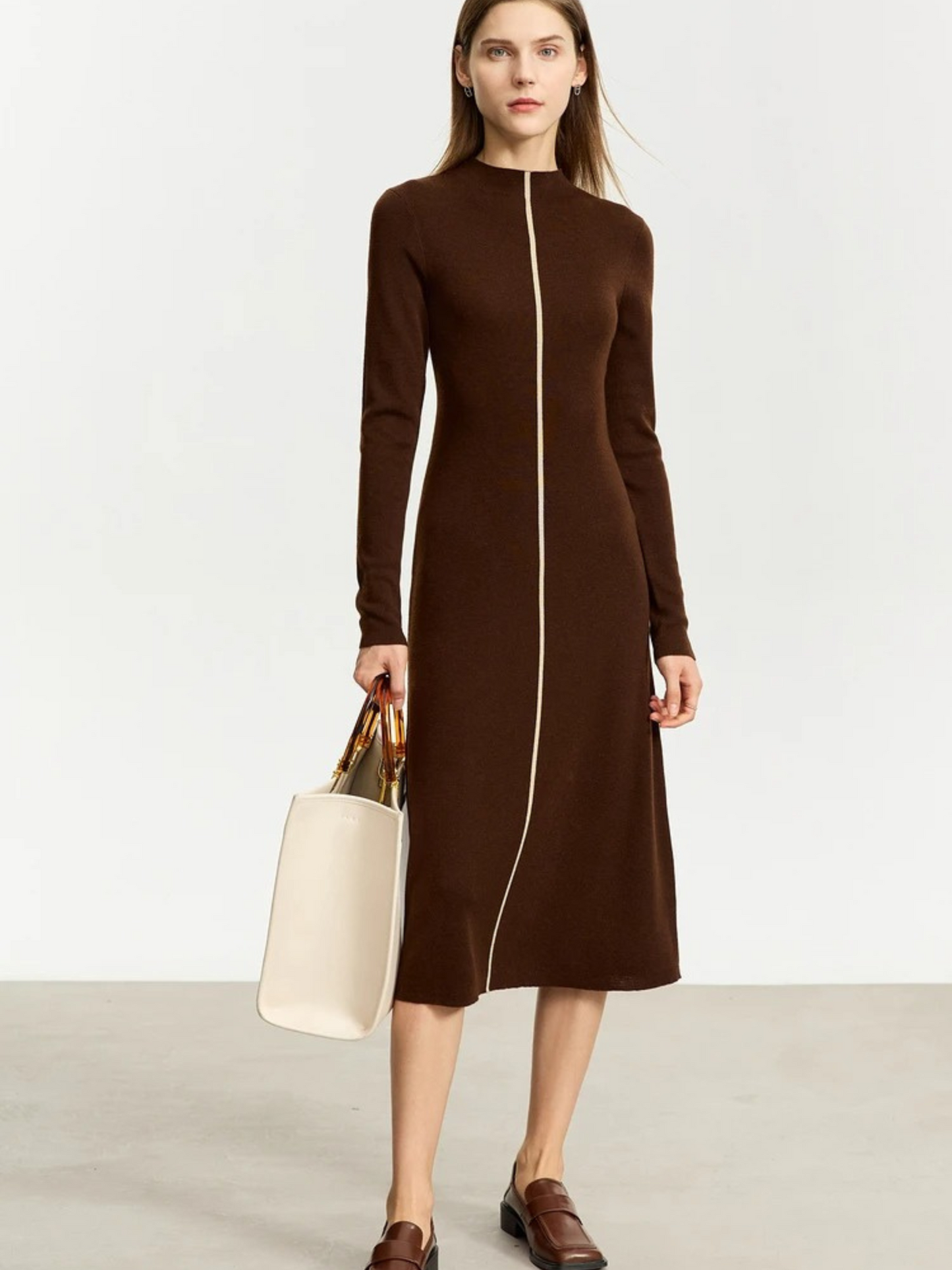 French Slim-Fit Knitted Dress with Half High Collar