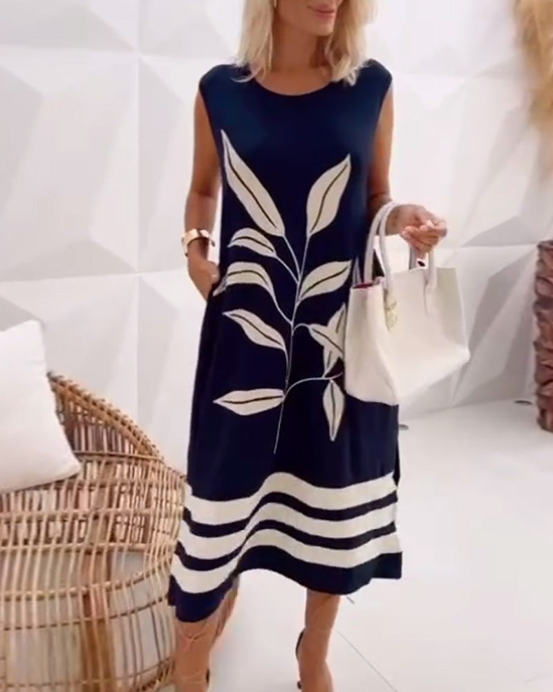 Myla | Dress Elegant Sleeveless Leaf Pattern