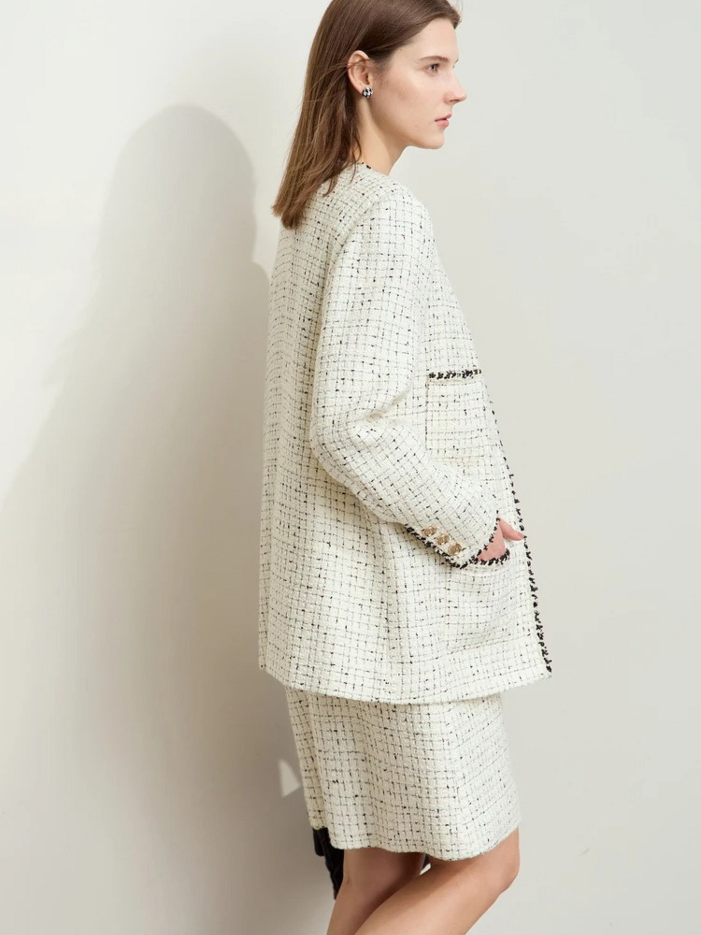 Tweed Woolen Jacket with Webbing Details