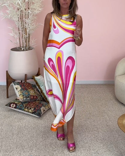 Myla | Sleeveless, Printed Dress with Slit At The Back and Cutouts