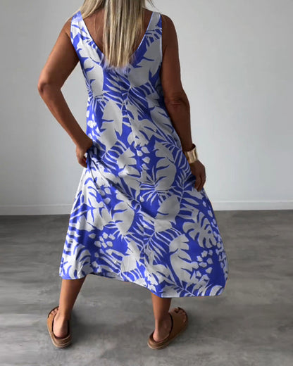 Myla | Casual, Sleeveless Dress with Leaf Pattern