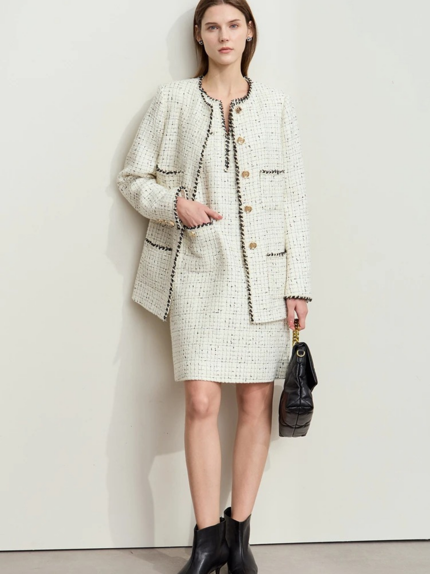 Tweed Woolen Jacket with Webbing Details