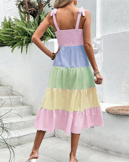 Myla | Dress with Contrast Inserts and Straps