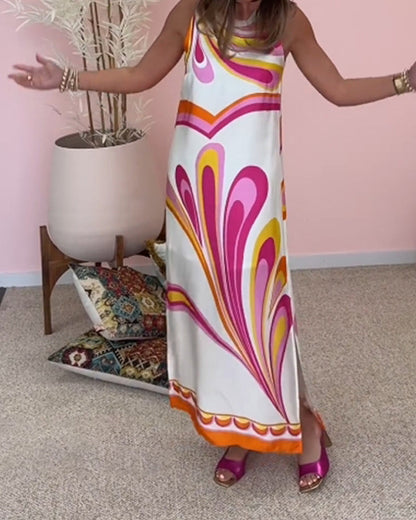 Myla | Sleeveless, Printed Dress with Slit At The Back and Cutouts
