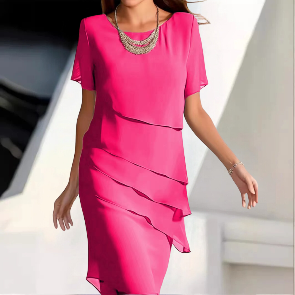 Myla | Airy and Elegant Summer Midi Dress In Soft Chiffon with Soft Layers