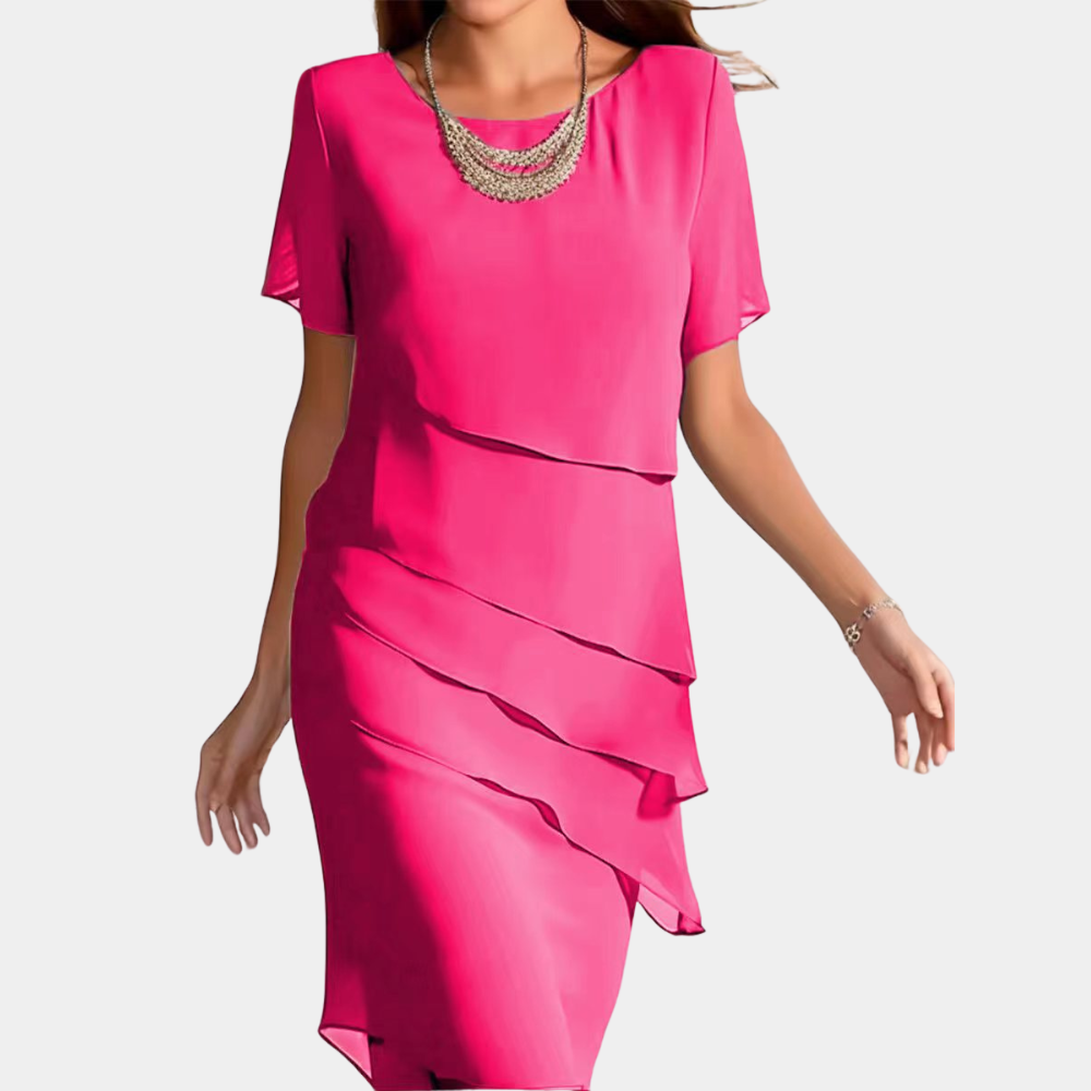 Myla | Airy and Elegant Summer Midi Dress In Soft Chiffon with Soft Layers