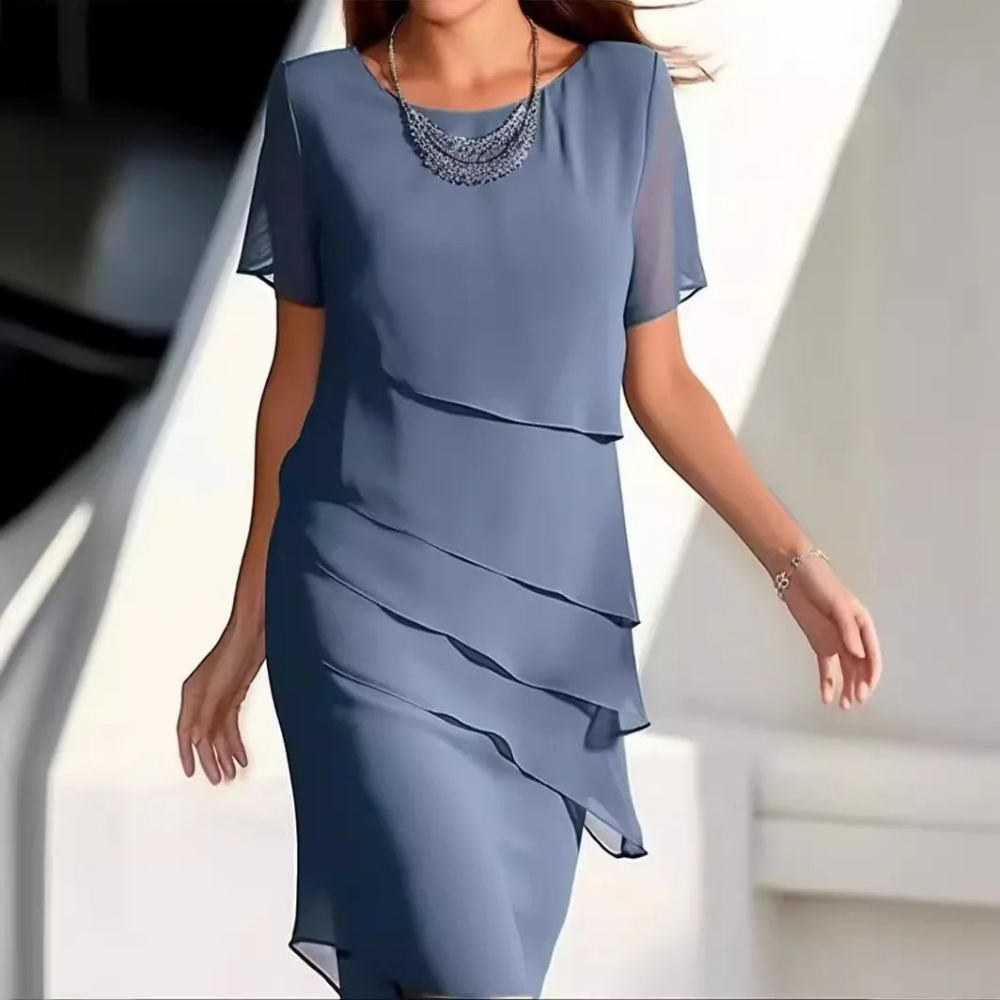 Myla | Airy and Elegant Summer Midi Dress In Soft Chiffon with Soft Layers