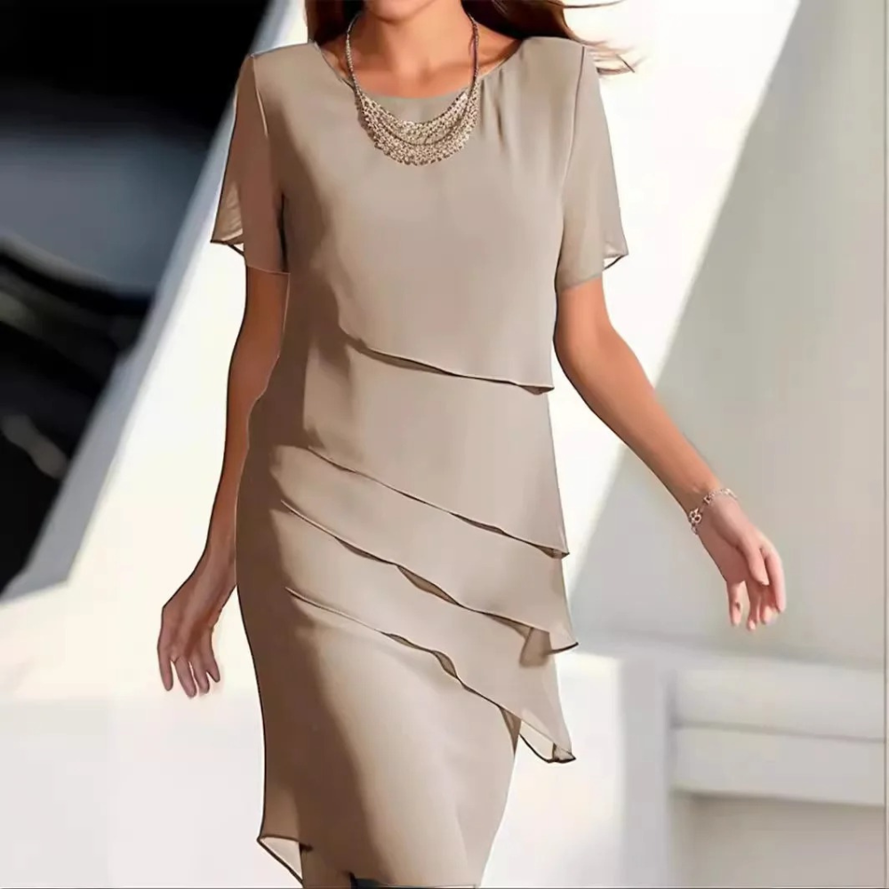 Myla | Airy and Elegant Summer Midi Dress In Soft Chiffon with Soft Layers