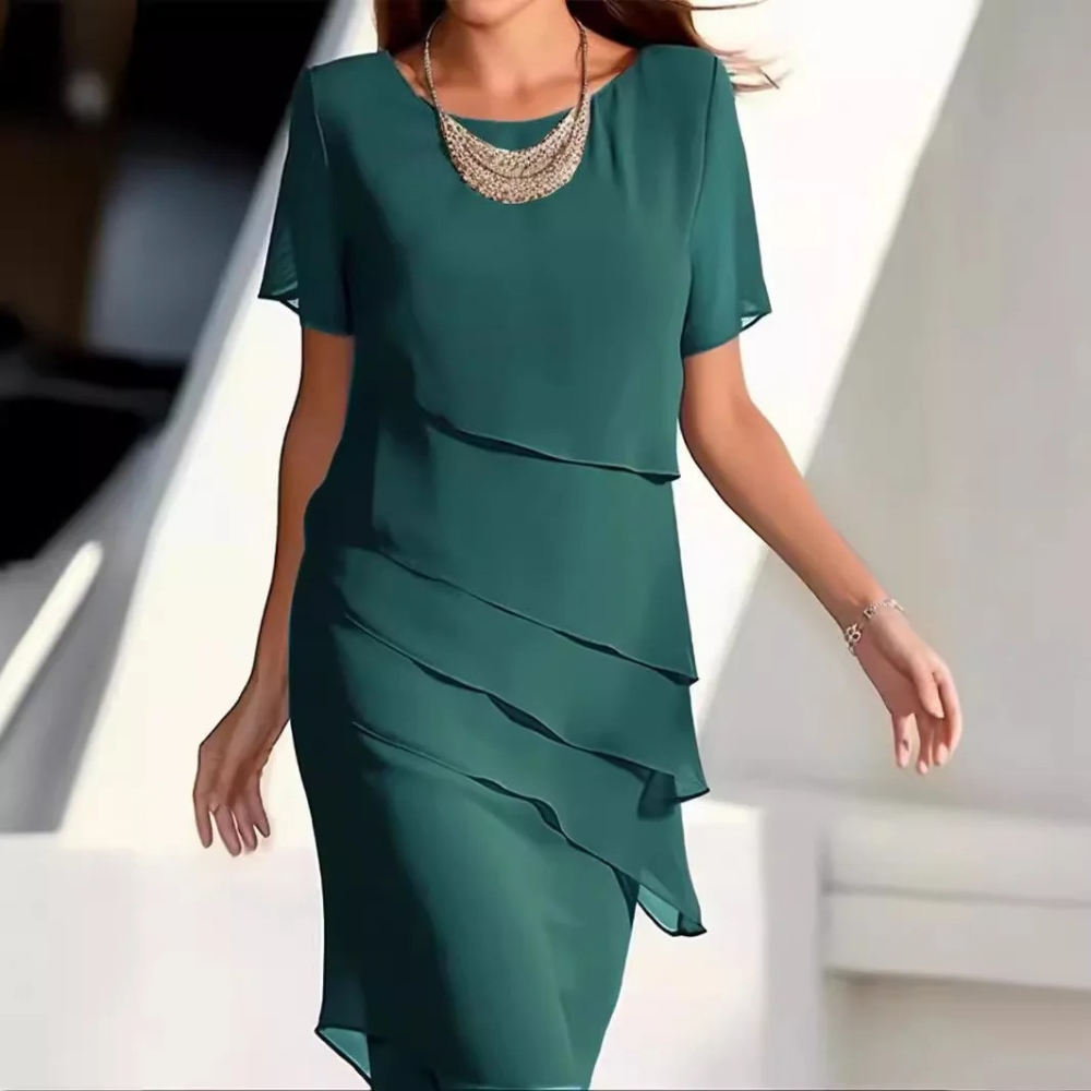 Myla | Airy and Elegant Summer Midi Dress In Soft Chiffon with Soft Layers