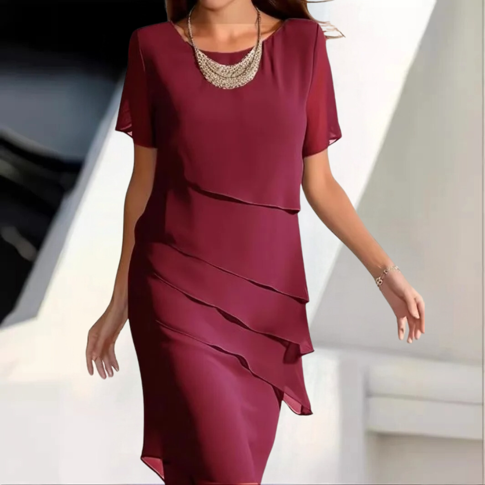 Myla | Airy and Elegant Summer Midi Dress In Soft Chiffon with Soft Layers