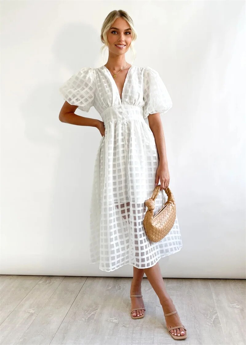 Myla | Classic Dress with Puff Sleeves for Women