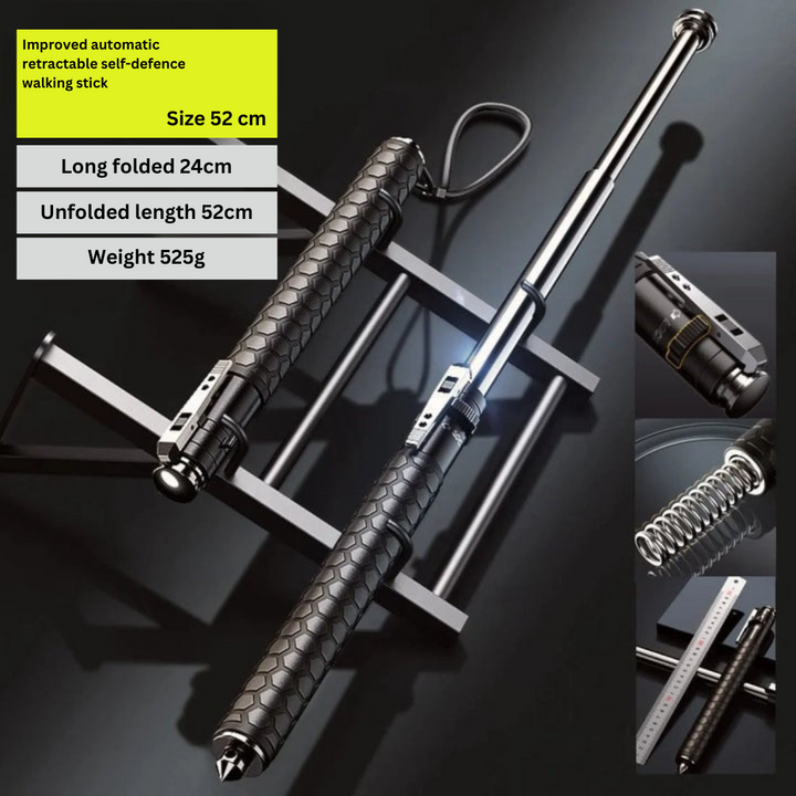 Automatic Self Defense Walking Stick | Extends Instantly | Anti-Slip Grip