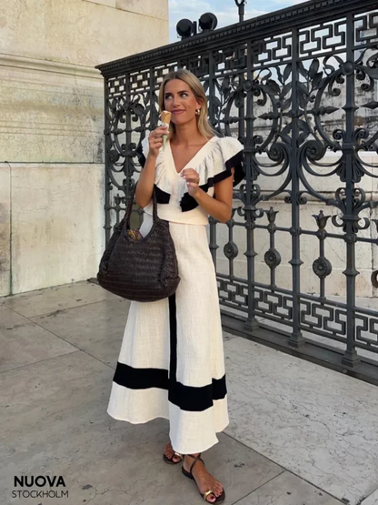 Myla | Linen Ruffle Top & Contrast Skirt Set
