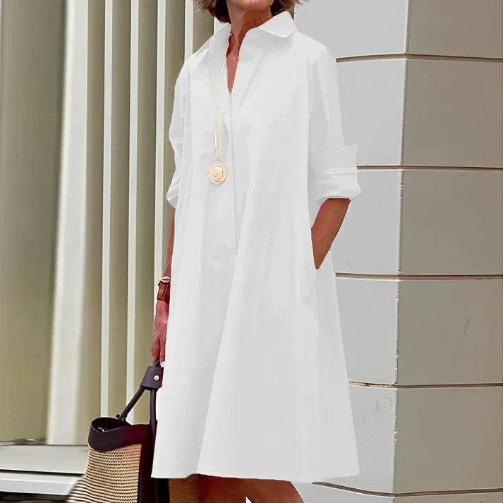 Myla | Fashionable Linen Dress with Polo Collar