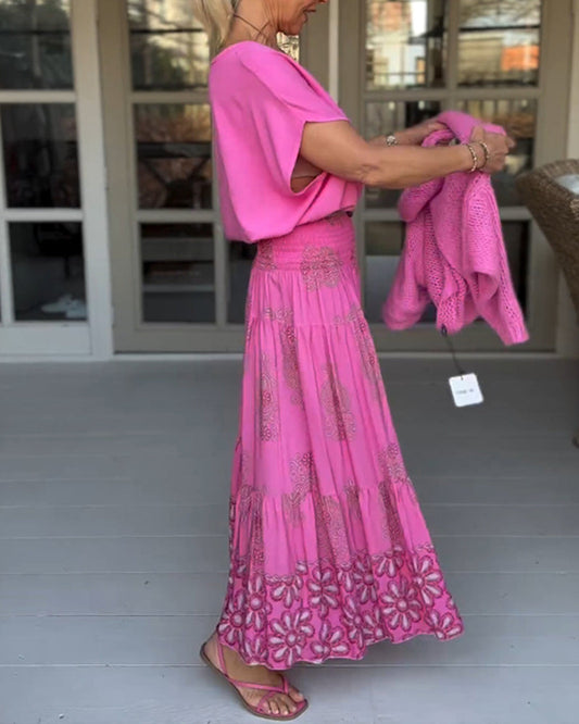 Myla | Skirt with Floral Inserts and Pleats