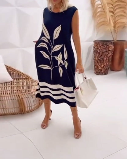 Myla | Dress Elegant Sleeveless Leaf Pattern