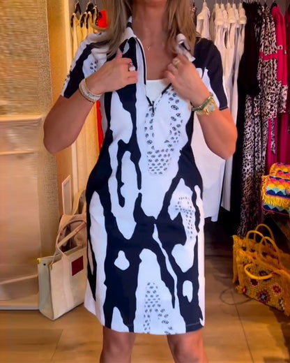 Myla | Printed Short Sleeve Dress with Lapel