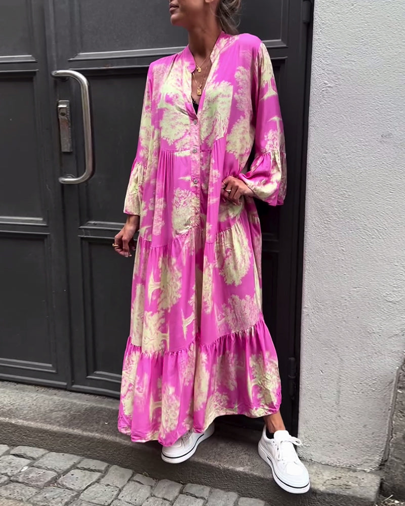 Myla | Loose Printed Patchwork Dress with V-Neck and Bell Sleeves