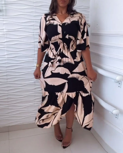Myla | Elegant Dress with V-Neck and Three-Quarter Sleeves with Drawstring