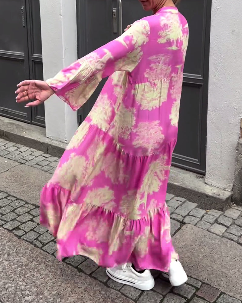 Myla | Loose Printed Patchwork Dress with V-Neck and Bell Sleeves