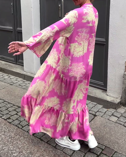 Myla | Loose Printed Patchwork Dress with V-Neck and Bell Sleeves