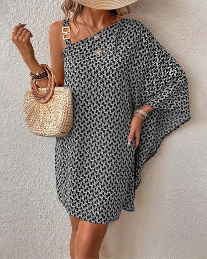 Myla | Elegant Dress with Off-Shoulder Metal Buckle Print