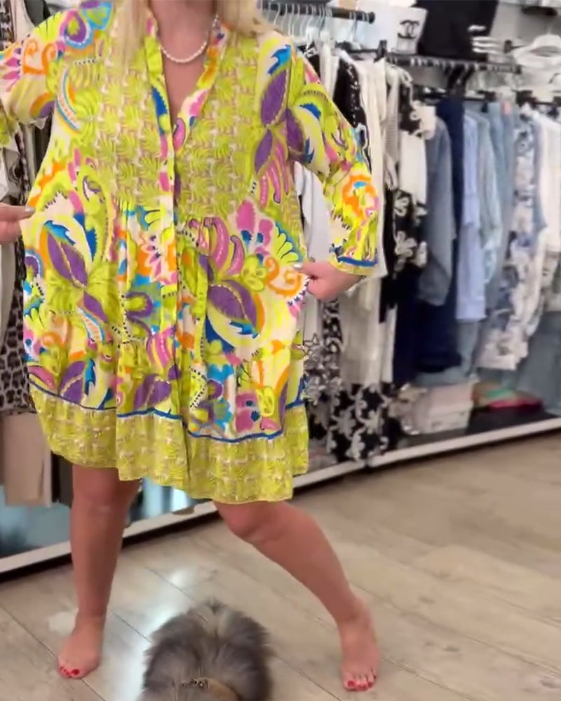 Myla | V-Neck Dress Long Sleeve Printed