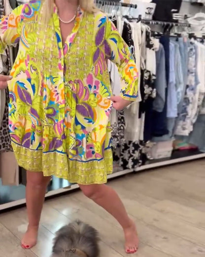 Myla | V-Neck Dress Long Sleeve Printed