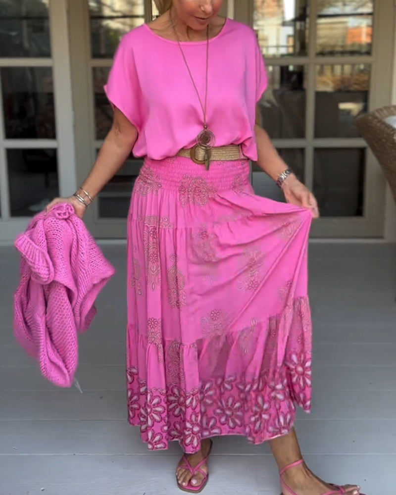 Myla | Skirt with Floral Inserts and Pleats