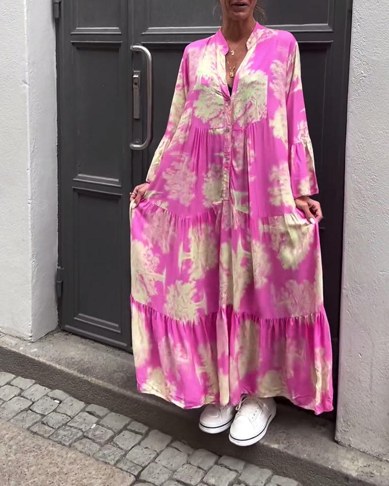 Myla | Loose Printed Patchwork Dress with V-Neck and Bell Sleeves