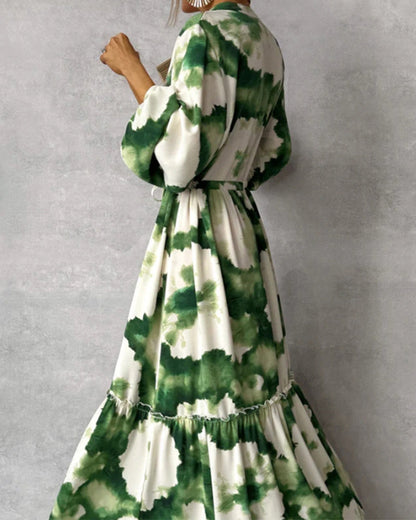 Myla | Elegant Batik Patchwork Dress with Drawstring and Balloon Sleeves