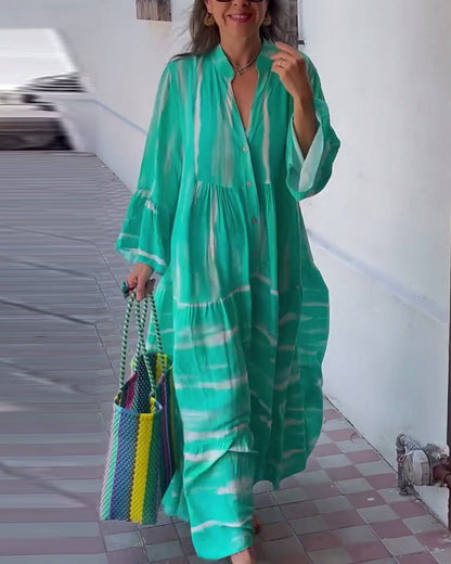 Myla | Casual, Loose, Long Dress with V-Neck and Flared Sleeves